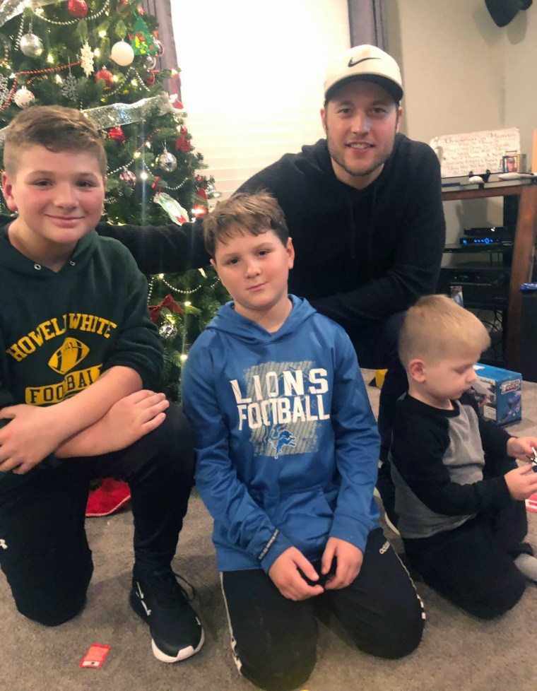 Three boys whose father recently died had the surprise of a lifetime on Christmas when Detroit Lions' quarterback Matt Stafford showed up at their doorstep.