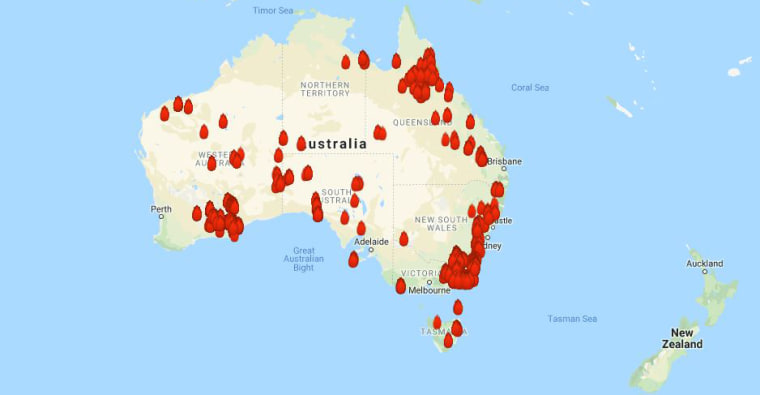 Fires burning across Australia.