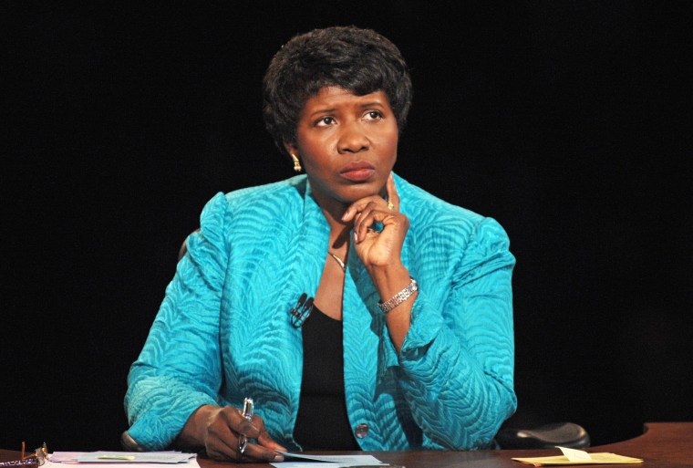 Moderator Gwen Ifill of PBS at the vice presidential debate in St. Louis, Mo., on  Oct. 2, 2008 (AP Photo/Don Emmert, Pool)