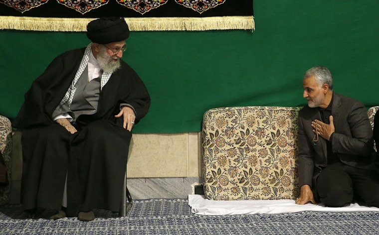 Image: Iran's supreme leader Ayatollah Ali Khamenei with the commander of the Iranian Revolutionary Guard's Quds Force, Gen. Qassim Suleimani, attending a religious ceremony in Tehran.