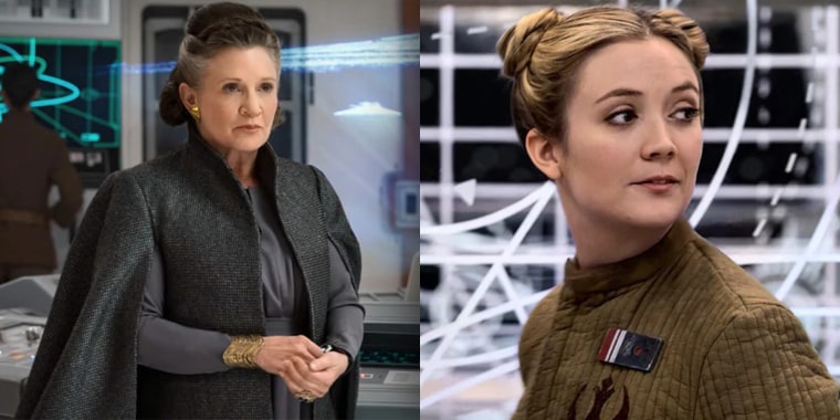 Carrie Fisher as Leia and Billie Lourd as Lieutenant Connix.