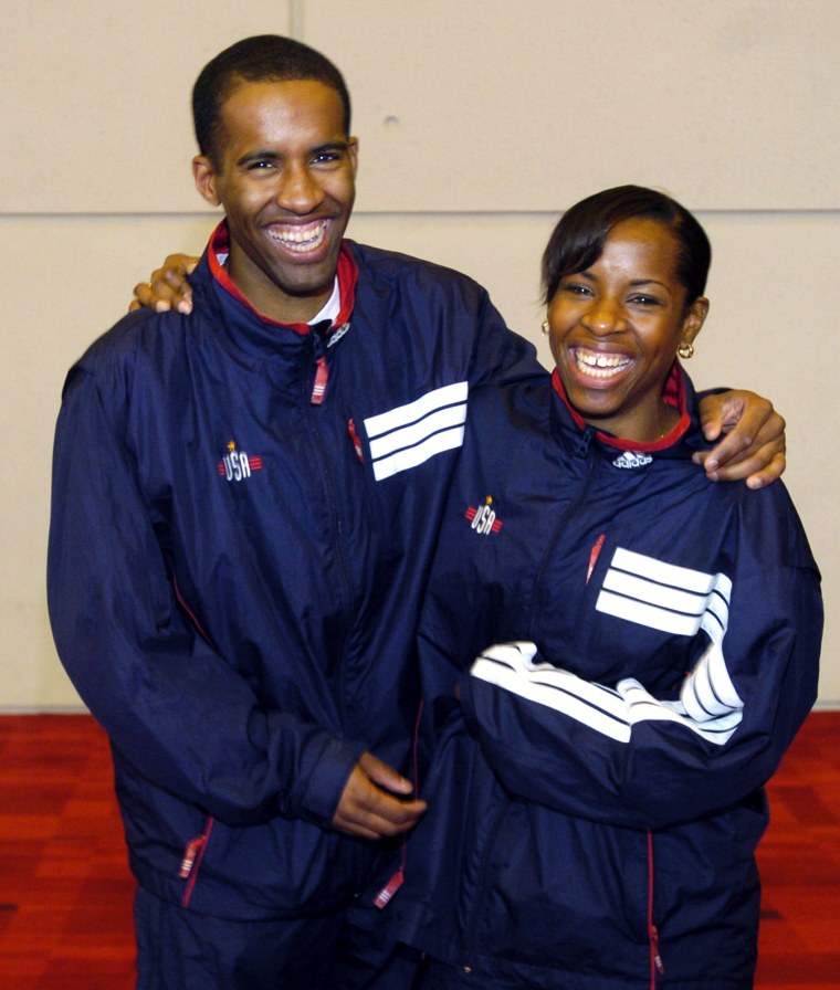 Keeth and Erinn Smart during a news conference to announce the men's and women's U.S. Olympic Fencing team