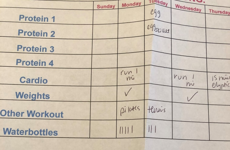 An example of one clients food and exercise calendar.