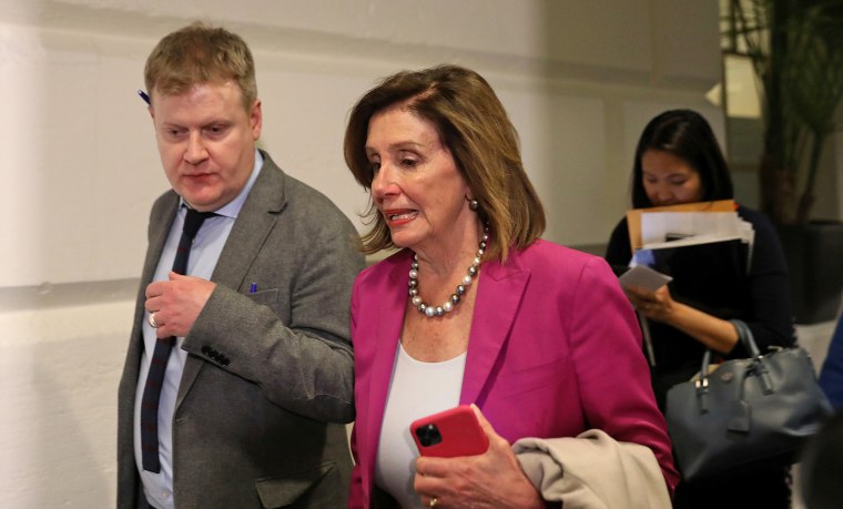 Image: U.S. House Speaker Nancy Pelosi leaves a house democratic leadership meeting on Capitol Hill