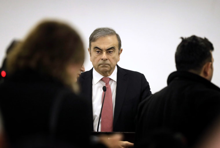 Image: Former Renault-Nissan chief Carlos Ghosn addresses a crowd of journalists during a press conference in Beirut on Jan. 8, 2020.