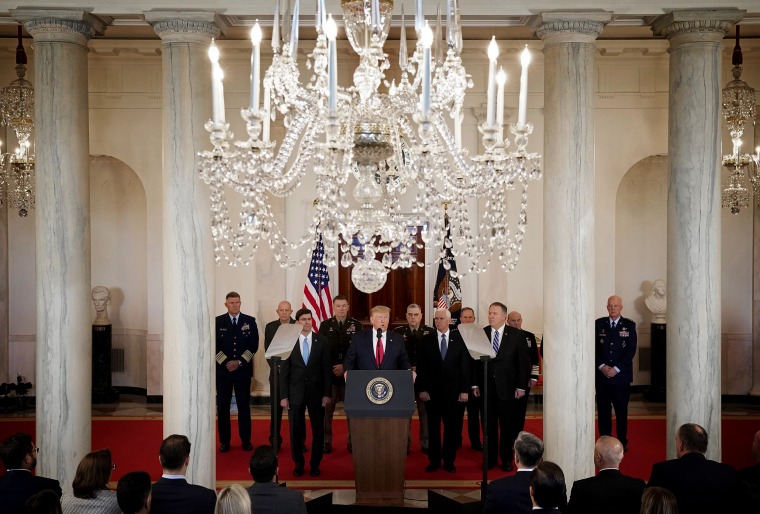 Image: President Donald Trump speaks about the Iranian missile attacks in Iraq at the White House on Jan. 8, 2020.