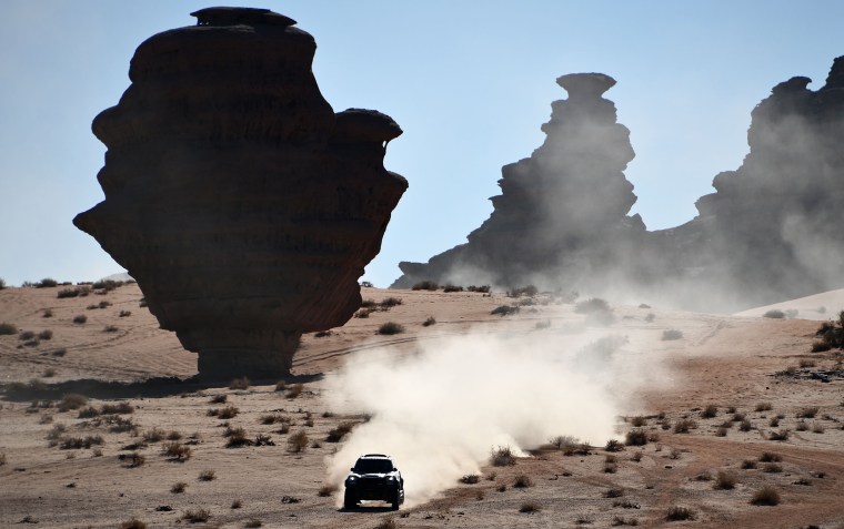 Mini's Argentinian drivers Orlando Terranova and co-driver Bernardo Grue compete during the Stage 3 of the Dakar 2020 around Neom, Saudi Arabia, on Jan. 7, 2020.