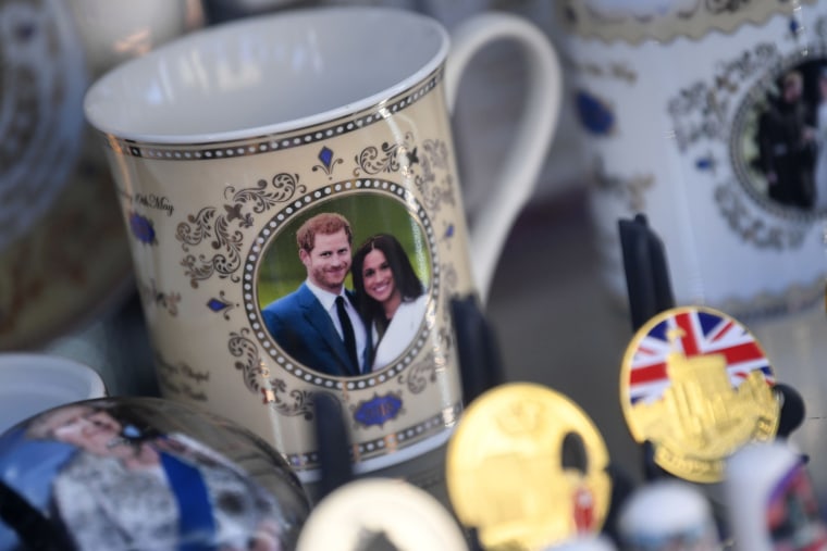 Image: Royal memorabilia featuring Britain's Prince Harry, Duke of Sussex, and Meghan, Duchess of Sussex is displayed in a souvenir shop in Windsor, west of London