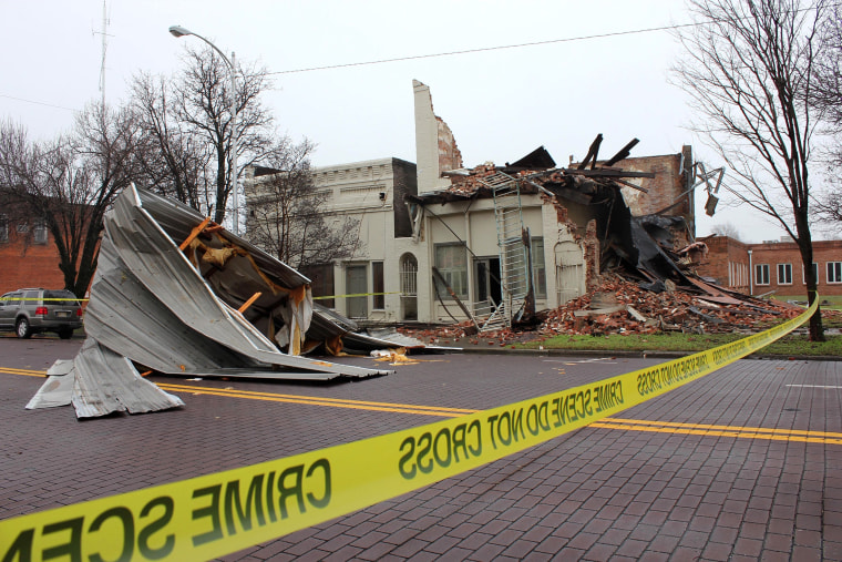 Image: A building was destroyed in Greenville, Miss., by severe storms sweeping through parts of the South on Jan. 11, 2020.