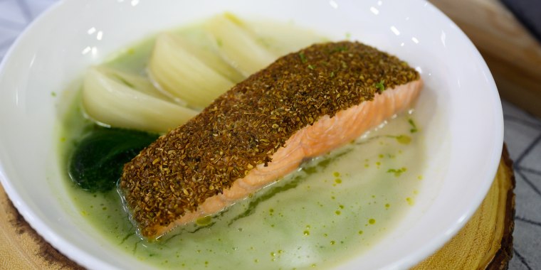Noah Poses Roasted Salmon with Green Curry