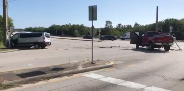 The scene of the two-vehicle collision involving Holy Cross' rowing team in Vero Beach, Fla.