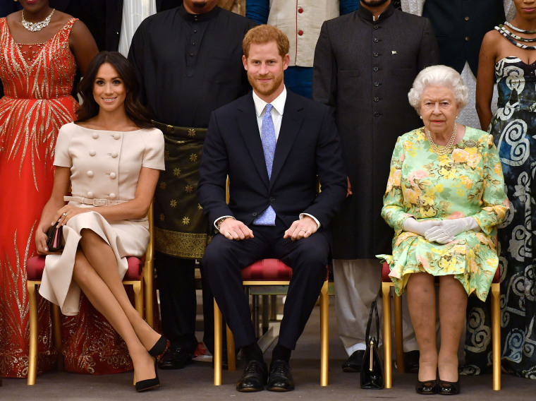 Image: Queen Elizabeth II, Prince Harry and Meghan, the Duchess of Sussex