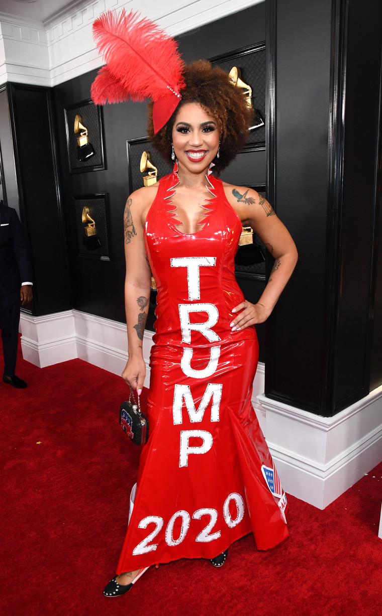 Joy Villa wears another pro Trump dress on 2020 Grammys red carpet