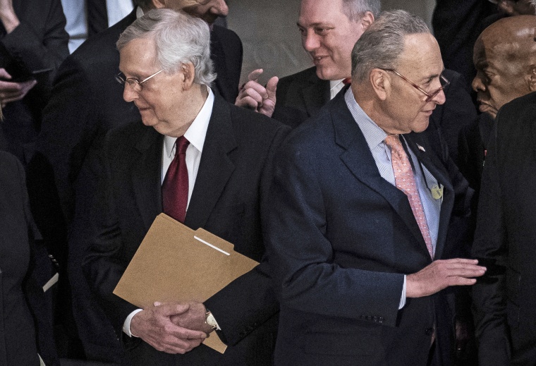 Senate Majority Leader Mitch McConnell and Senate Minority Leader Chuck Schumer before a memorial service for Rep. Elijah Cummings, D-Md., at the U.S. Capitol on Oct. 24, 2019.