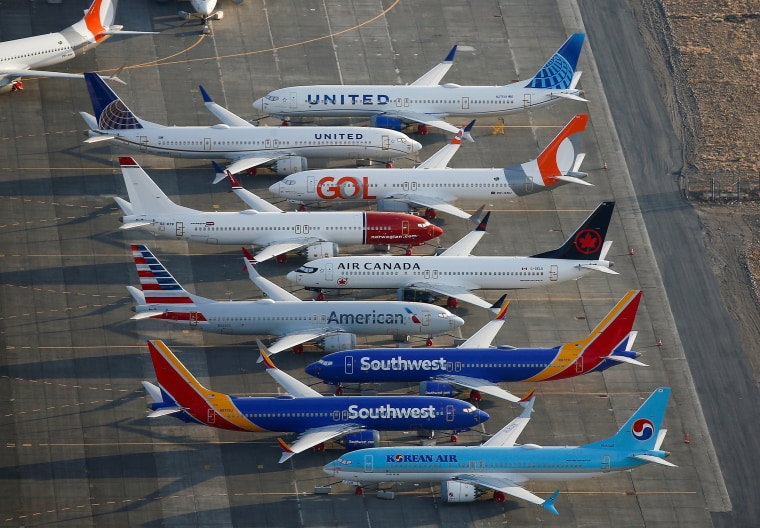 Image: FILE PHOTO: An aerial photo shows Boeing 737 MAX aircraft at Boeing facilities at the Grant County International Airport in Moses Lake