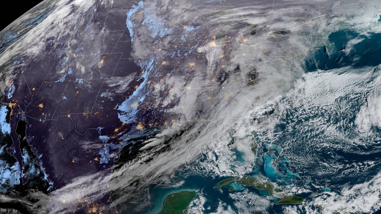A satellite view of weather over the continental U.S. on Jan. 23, 2020.