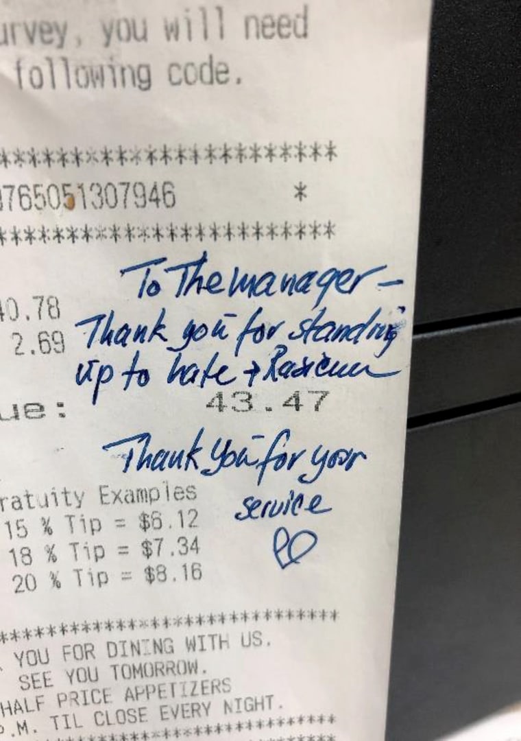 Image: A message of support to Amanda Breaud left on a receipt.