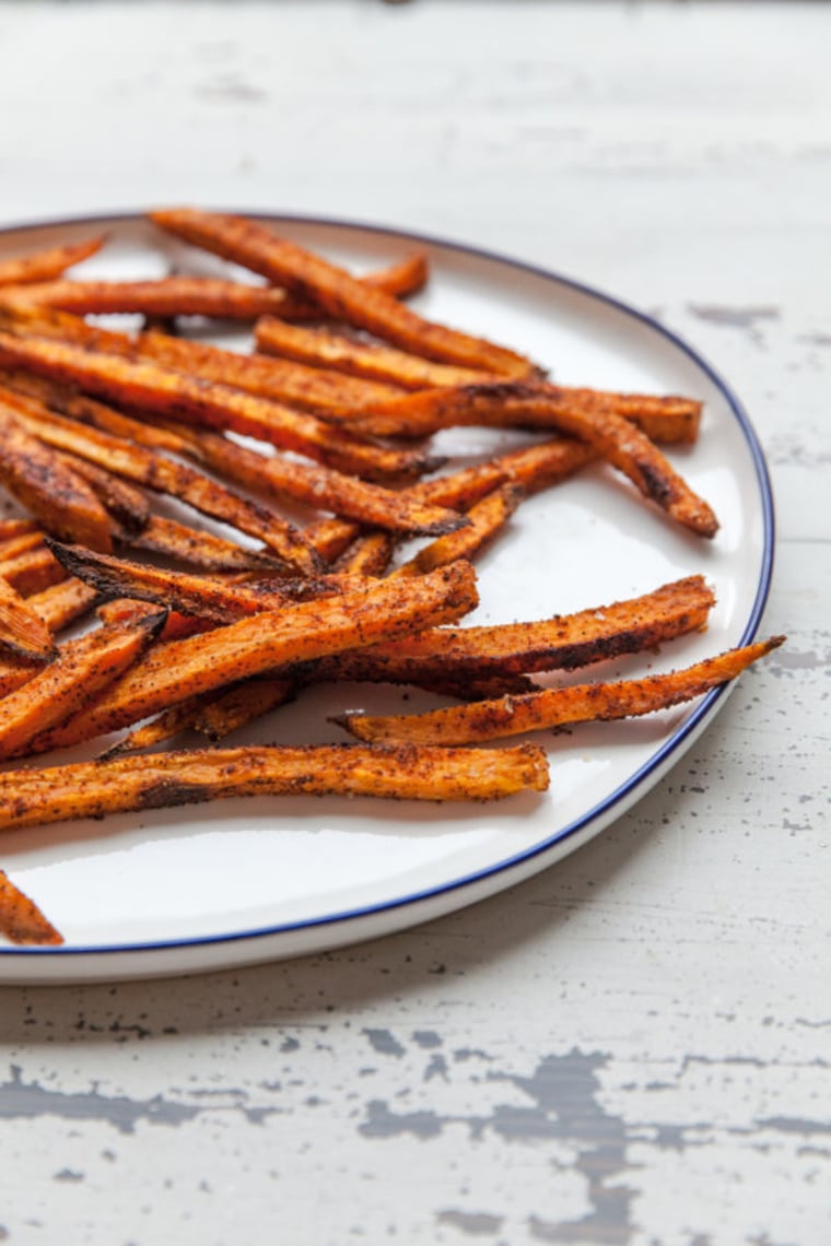 Not into peeling potatoes? You can find sweet potatoes pre-cut into fry-sizes sticks in the supermarket. Easy!
