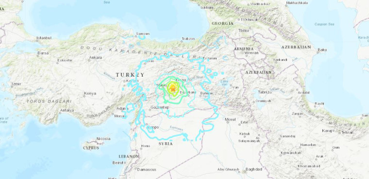 A map shows the epicenter of a 6.7 magnitude earthquake in eastern Turkey on Jan. 24, 2020.