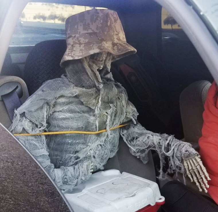 A fake skeleton was found in the passenger seat after a State Trooper stopped a driver in an HOV lane in Phoenix.