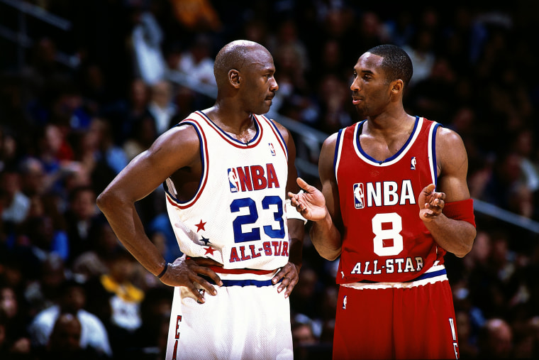 Image: Kobe Bryant talks with Michael Jordan during the 2003 NBA All-Star Game in Atlanta.