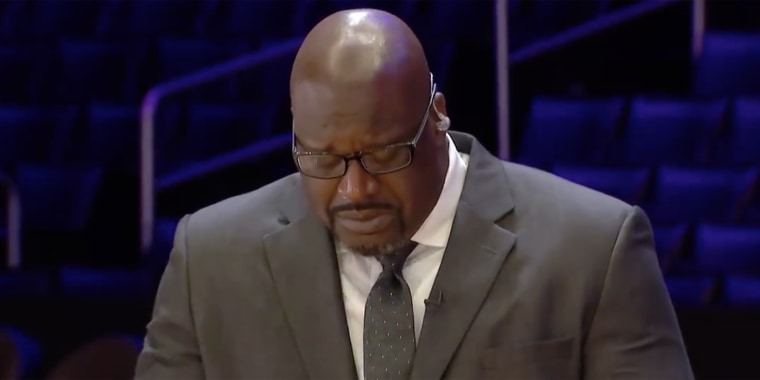 Shaquille O'Neal broke down during a memorial show for his late friend and former teammate, Kobe Bryant.