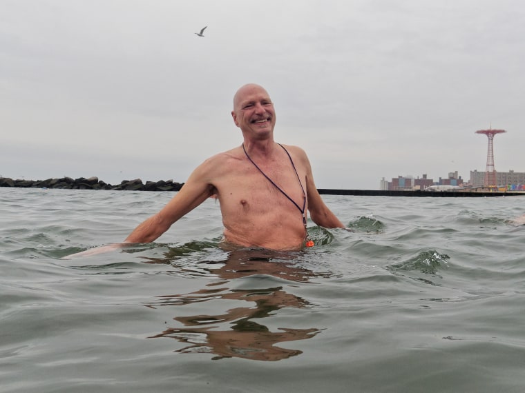 Every Sunday from November to April, Dennis Thomas, swims in the cold water at Coney Island. When it snows, members of the Coney Island Polar Bear Club make special arrangements to swim then because they enjoy it so much. 