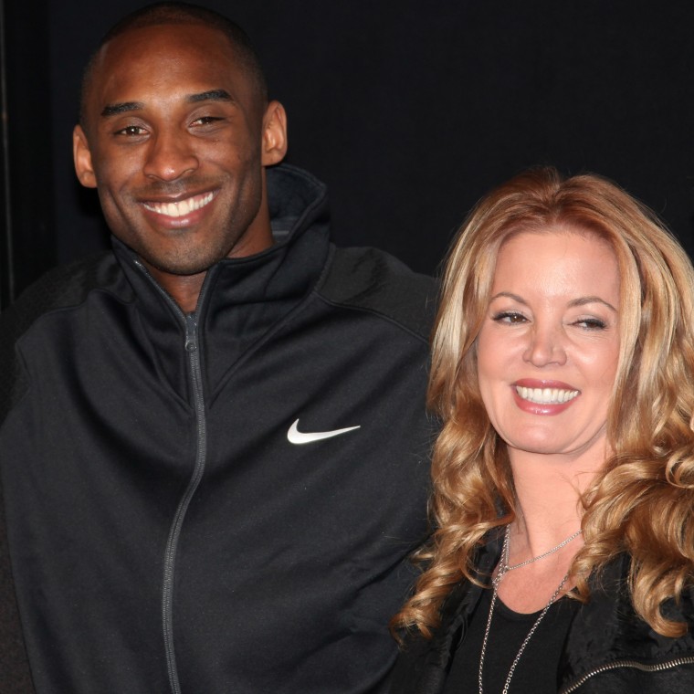 Kobe Bryant and Jeanie Buss at hand and footprint ceremony at Grauman's Chinese Theater in 2011