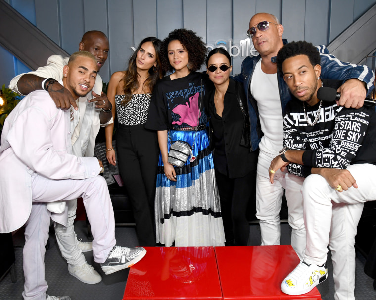 Ozuna, Tyrese Gibson, Jordana Brewster, Nathalie Emmanuel, Michelle Rodriguez, Vin Diesel and Ludacris attend Universal Pictures Presents The Road To F9 Concert and Trailer Drop on Jan. 31, 2020 in Miami, Florida.