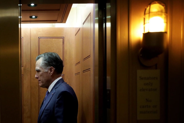 Image: Sen. Mitt Romney, R-Utah, leaves after a vote at the Capitol on Dec. 2, 2019.