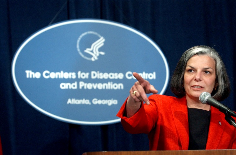 Image: Dr. Julie Gerberding, the director of the Centers for Disease Control and Prevention, speaks at a news conference on the SARS investigation in Atlanta on April 14, 2003.