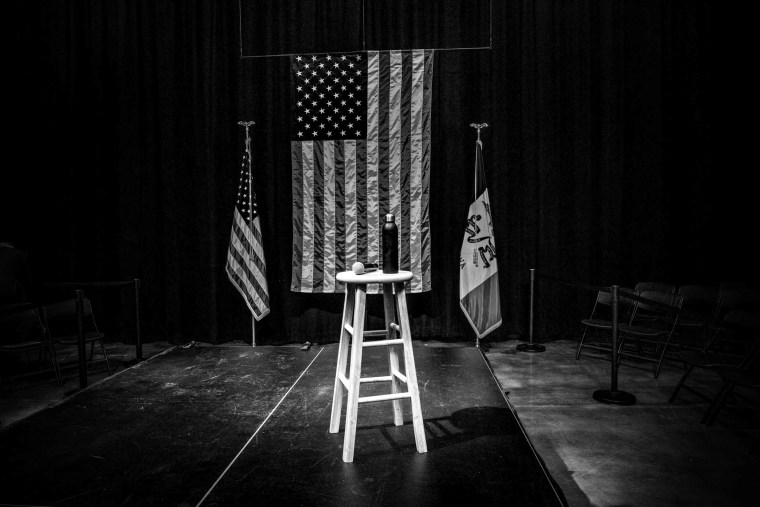 Image: The stage at a Joe Biden campaign rally in Council Bluffs, Iowa, on Jan. 29, 2020.