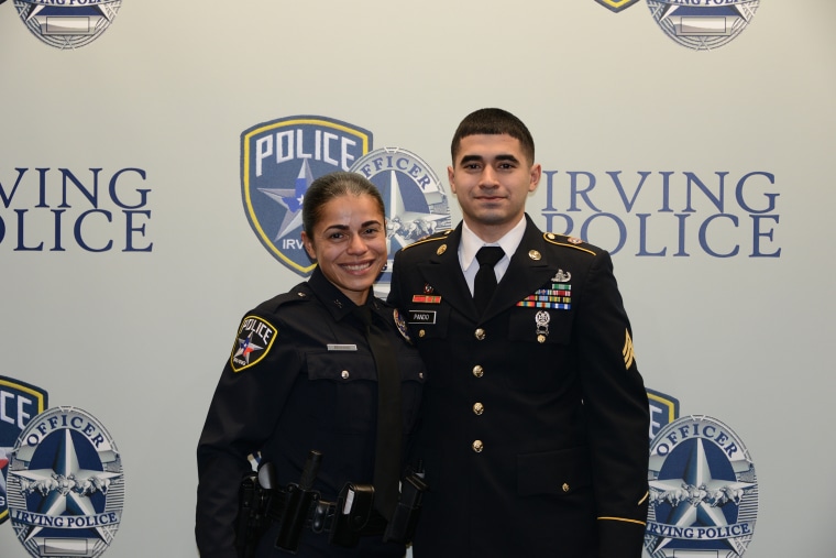 Police officer Erika Benning and her son, Army. Sgt. Giovanni Pando.