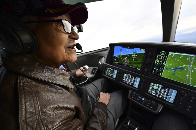 McGee flies a Cirrus SF50 Vision Jet with assistance from pilot Boni Caldeira on December 6, 2019, the day before his 100th birthday.