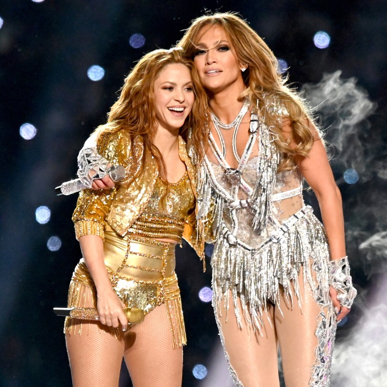 Jennifer Lopez and Shakira during Pepsi Super Bowl LIV Halftime Show