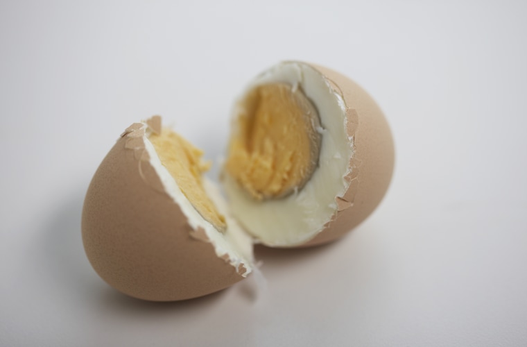 Eggs with a slightly discolored yolk aren't necessarily rotten. Use your sense of smell before discarding. 