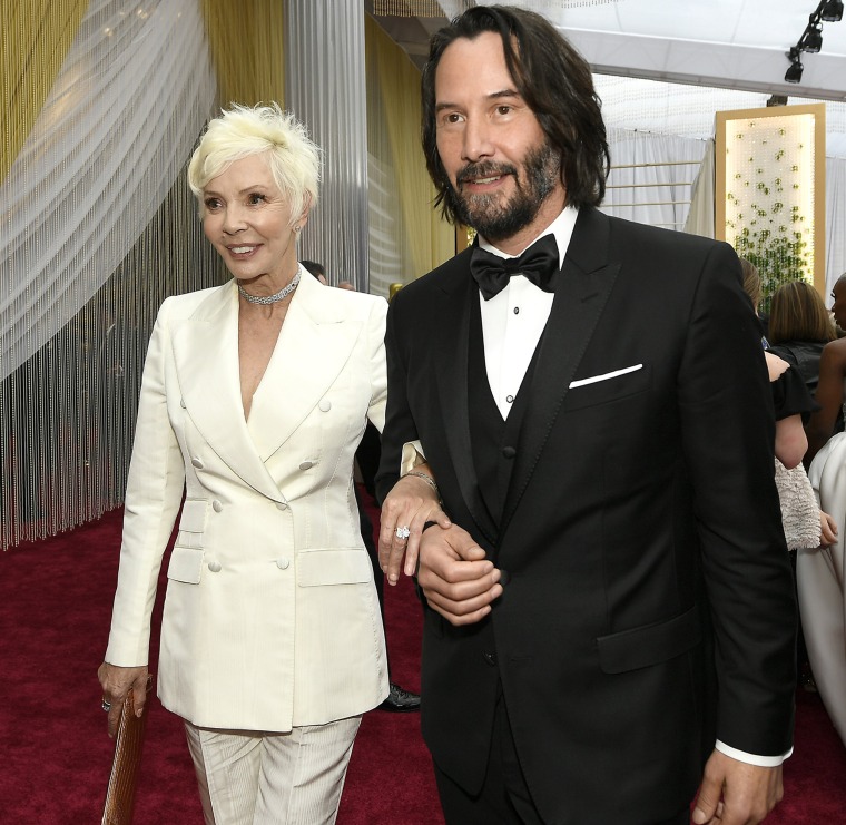 Keanu Reeves and mother at 2020 Oscars red carpet