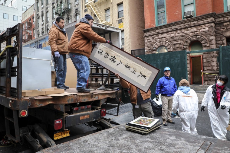 Items recovered from The Museum of Chinese of America collections and research center on Mulberry street are loaded onto a truck for transport on Jan. 31, 2020.