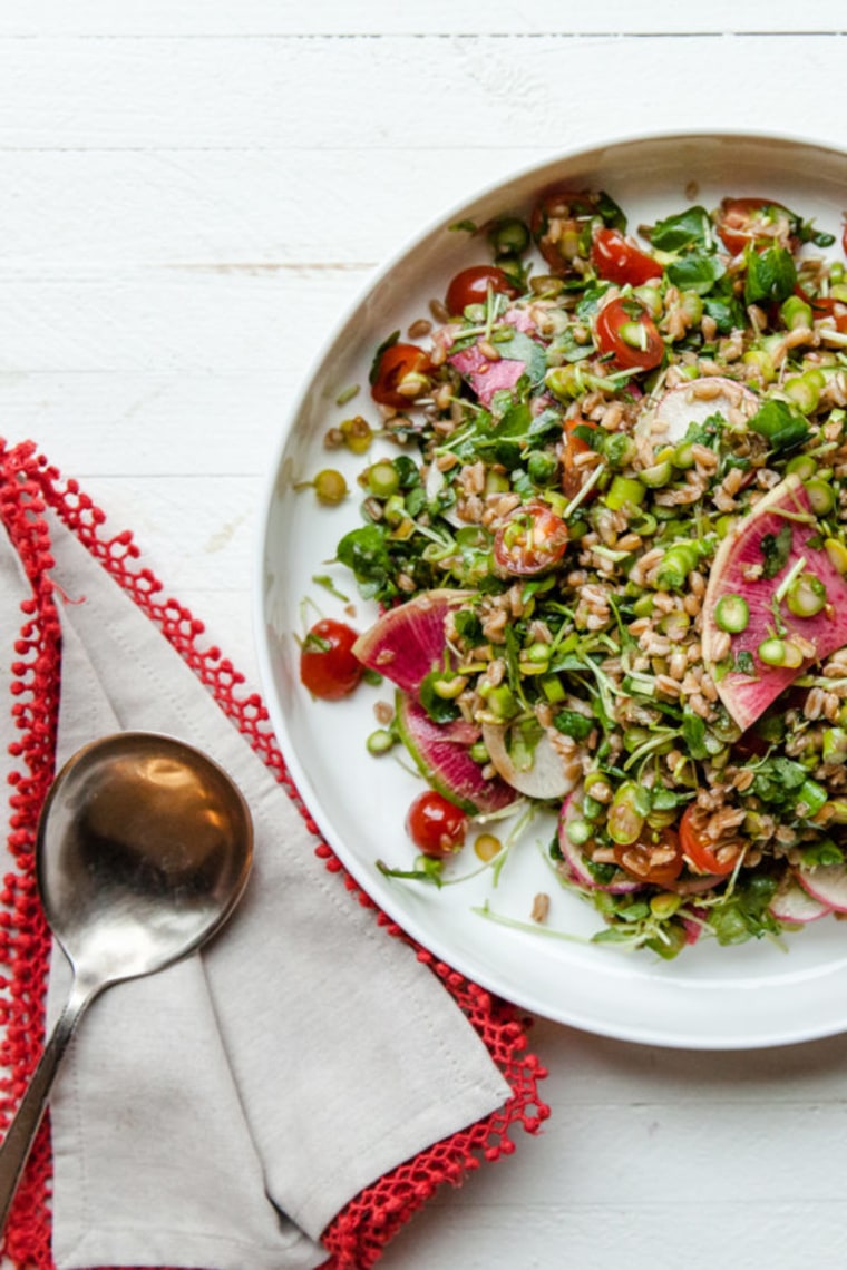 Farro has a substantial chewy texture, and it's high in fiber and a good source of iron and protein, which also makes it a great anchor for a lot of vegetarian dishes.