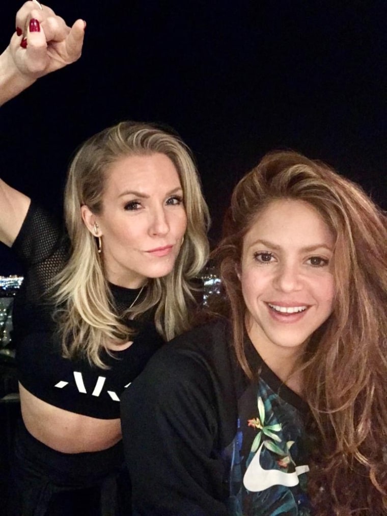 Celebrity trainer Anna Kaiser, left, trained Shakira, right, six days a week leading up to the Super Bowl.