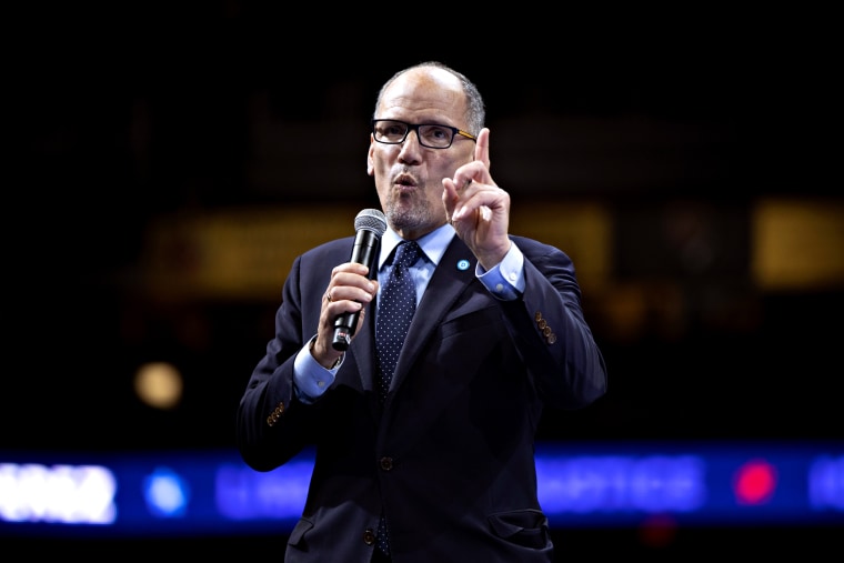 Image: Tom Perez, chairman of the Democratic National Committee, speaks at a dinner in Des Moines, Iowa, on Nov. 1, 2019.