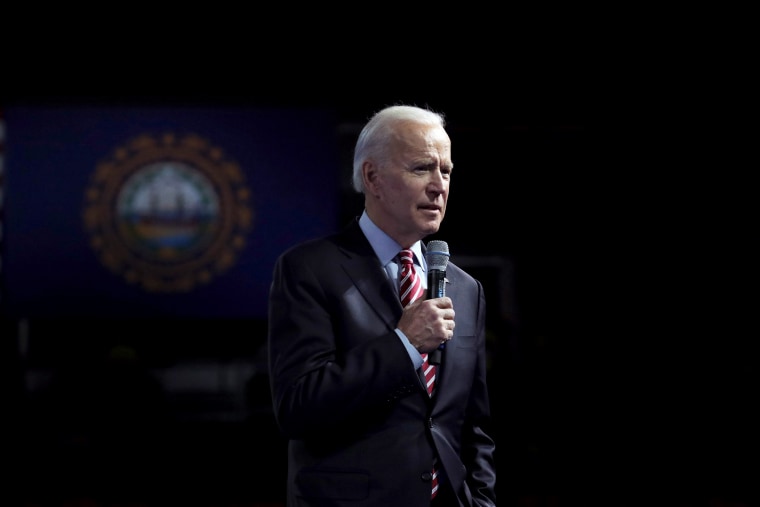 Image: Joe Biden speaks during a dinner in Manchester, N.H, on Feb. 8, 2020.