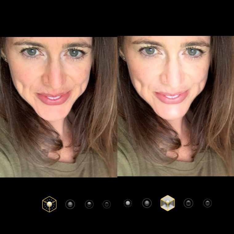 Portrait mode selfies, natural (left) and contour (right)