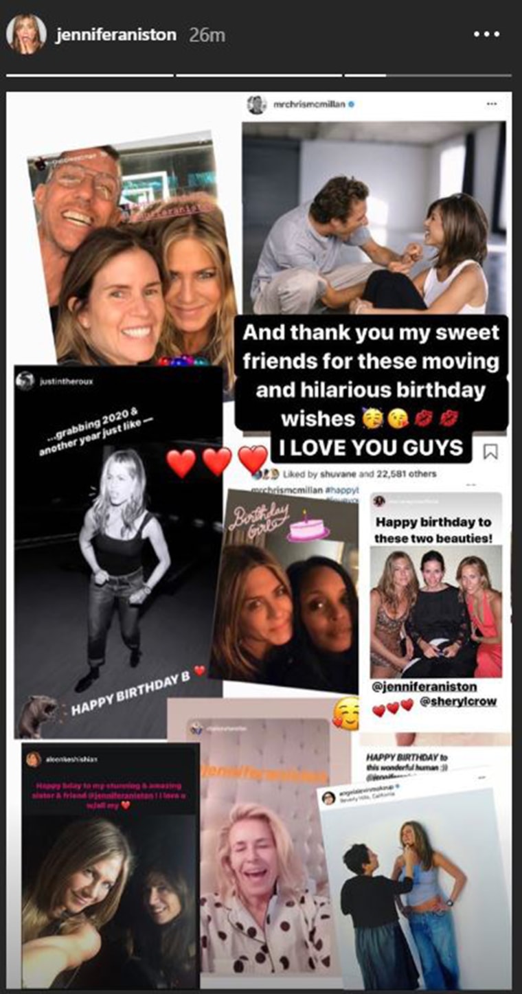 Aniston posted this birthday thank you to her Instagram story on Tuesday night.