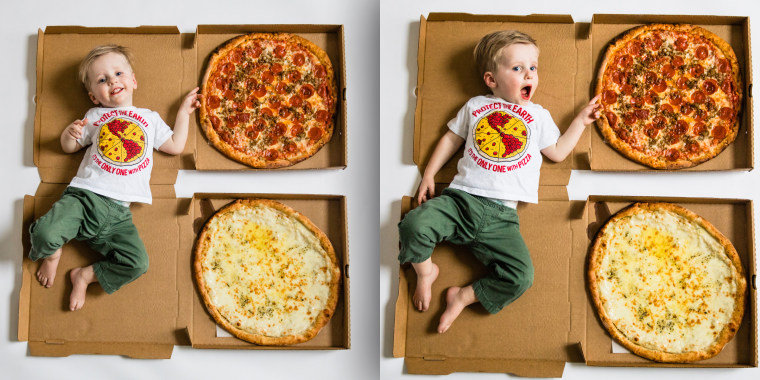 Enzo marks his second birthday with pizza!