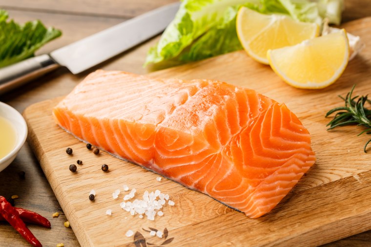 Raw salmon steak