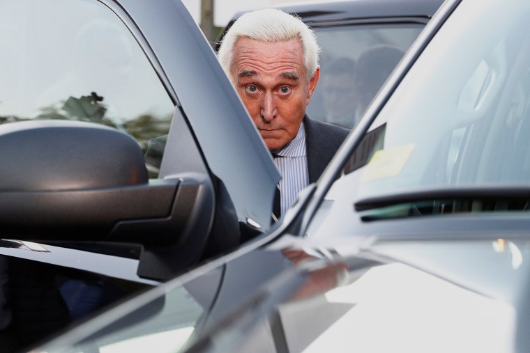 Image: Former Trump campaign adviser Stone departs following the second day of his criminal trial at U.S. District Court in Washington