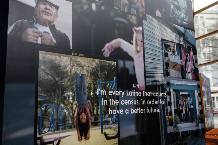 Advertising that the U.S. Census Bureau will use in their outreach campaign for the 2020 Census is displayed in Washington on Jan. 14, 2020.