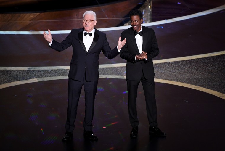 Image: Steve Martin and Chris Rock speak at the 92nd Annual Academy Awards in Hollywood on Feb. 9, 2020.