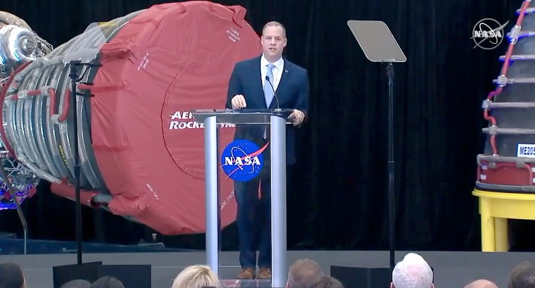 NASA Administrator Jim Bridenstine delivers the State of NASA address from NASA's Stennis Space Center in Mississippi on Feb. 10, 2020.